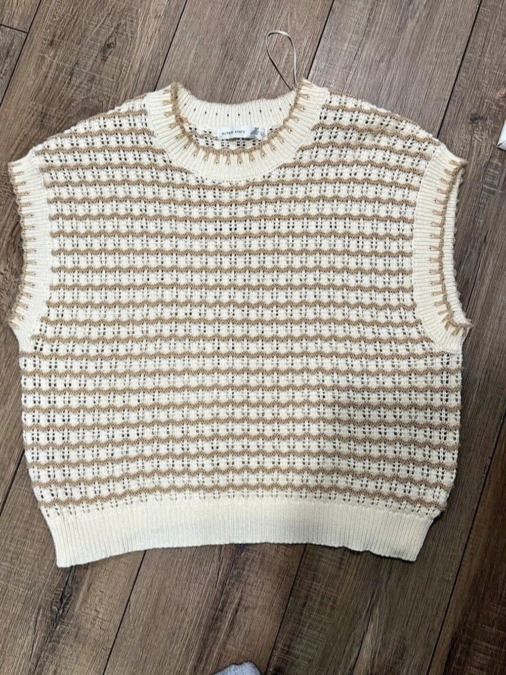 Altard State Striped Knit Sweater Vest in Cream & Brown
